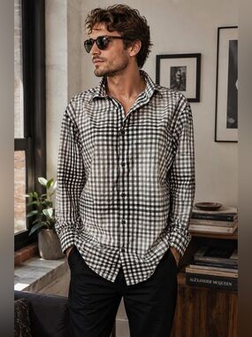 Alfani Cotton Dress Shirt Black & White Plaid